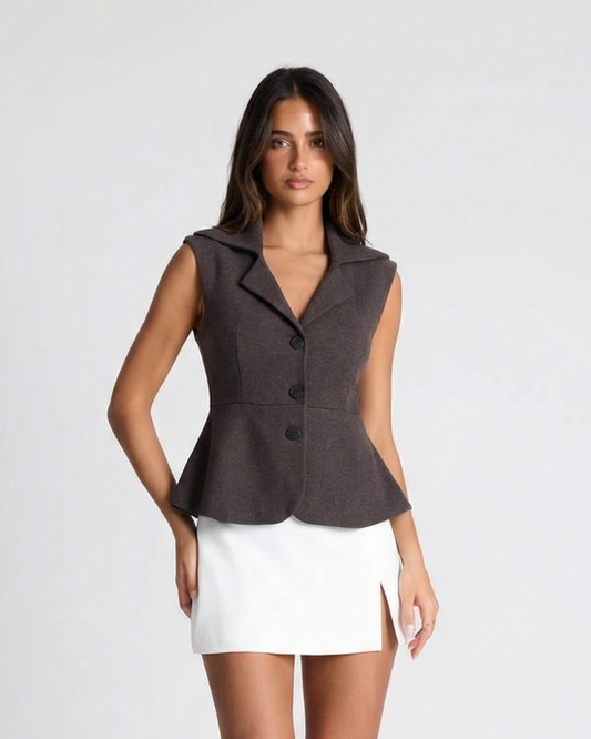 Maren | Smart Casual Sleeveless Cardigan Brown Tailored Fitted