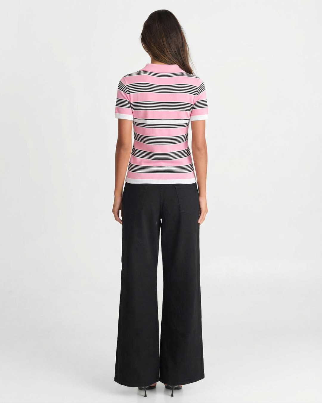 Daisy | Chic Striped Knit Short Sleeve Polo Top