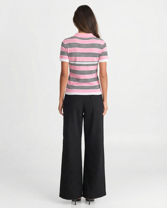 Daisy | Chic Striped Knit Short Sleeve Polo Top