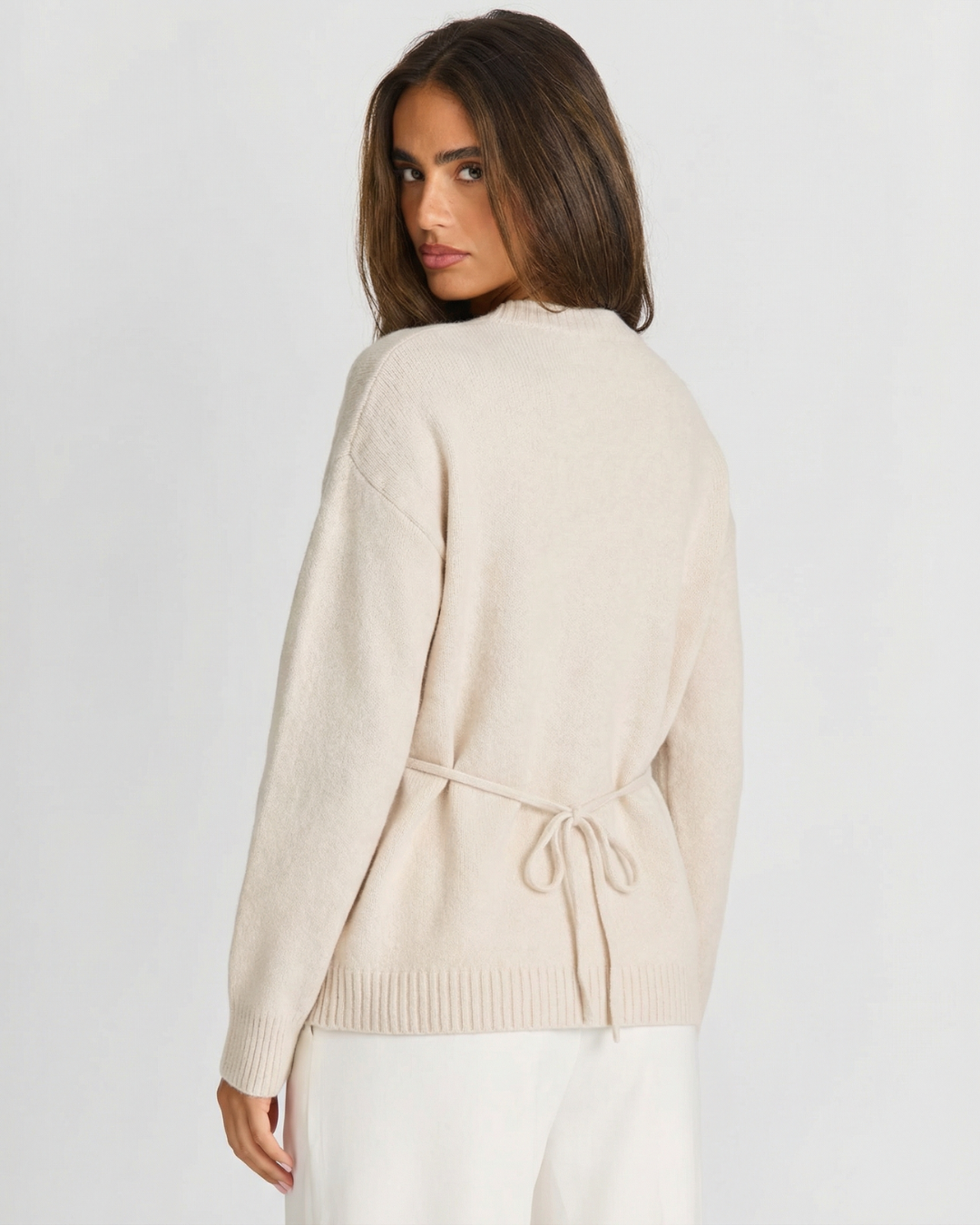 Isla | Casual Crew Neck Knitted Top Cream Long Sleeve