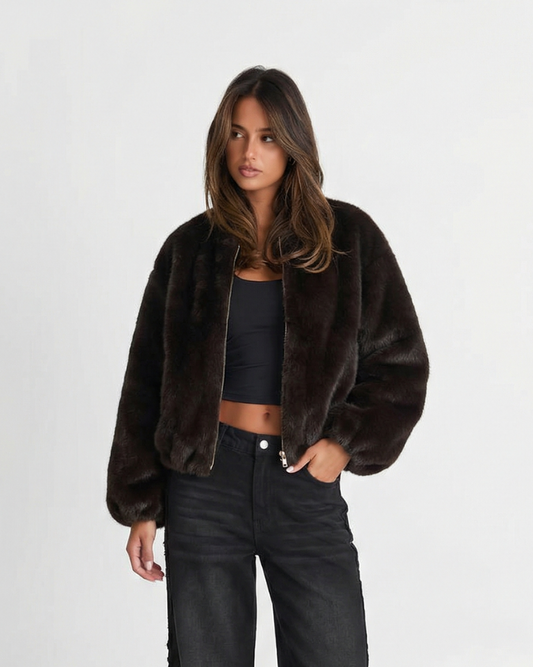 Mia | Casual Faux Fur Bomber Jacket Brown