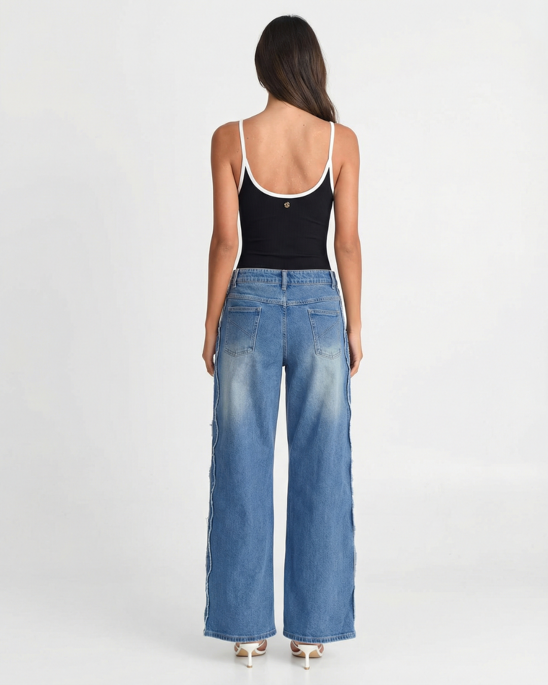 Piper | Black Camisole Jumpsuit White Trim Fitted