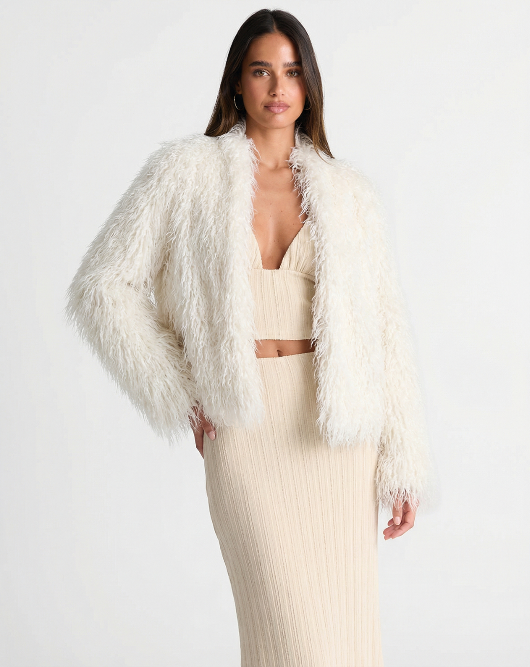 Vera | Faux Fur Coat Cream Fluffy Oversized