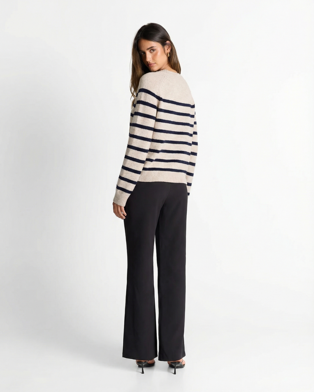 Margot | Striped Crew Neck Sweater Cream Black Long Sleeve