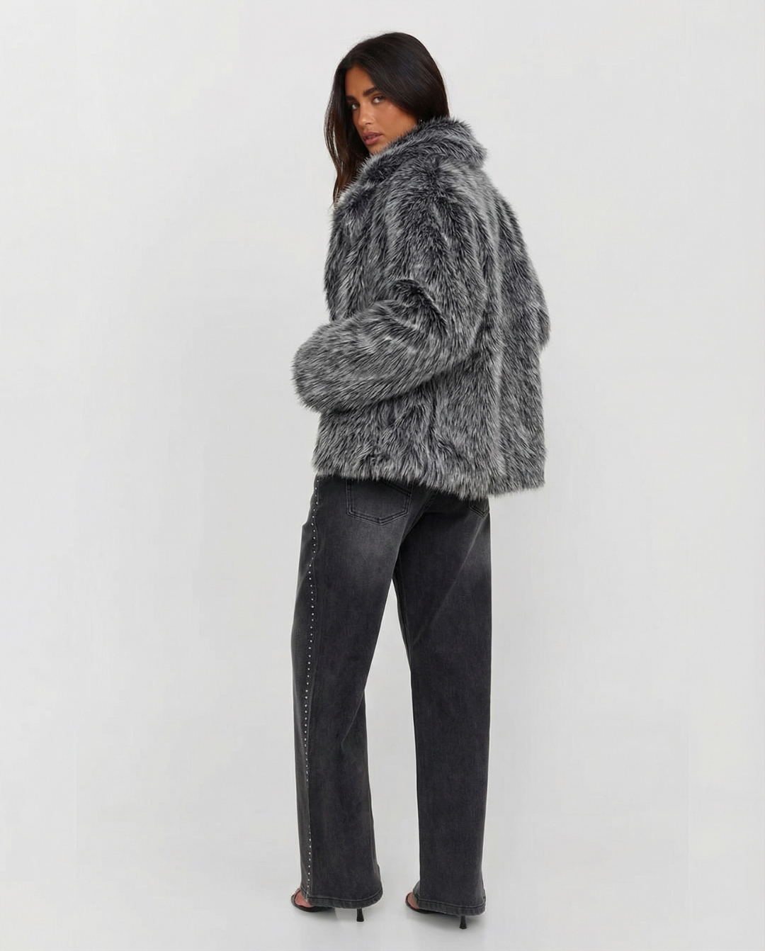 Mia | Smart Casual Grey Faux Fur Jacket