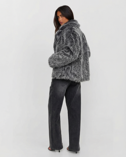Vera | Faux Fur Jacket Gray Cropped Fluffy