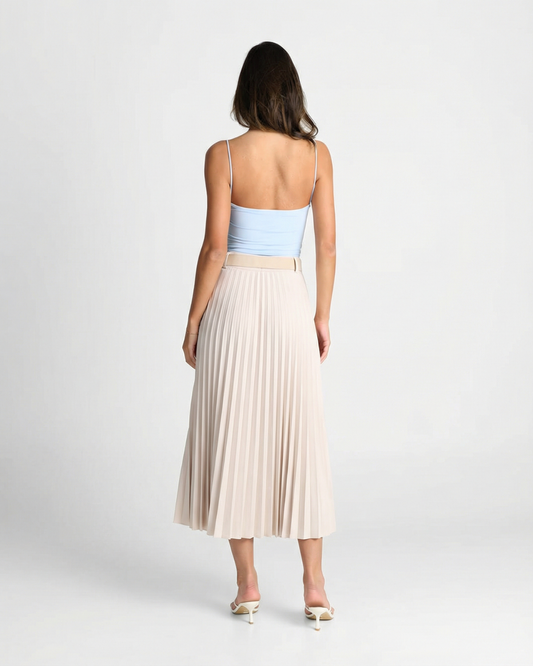 Fleur | Elegant Pleated Midi Skirt Cream A Line