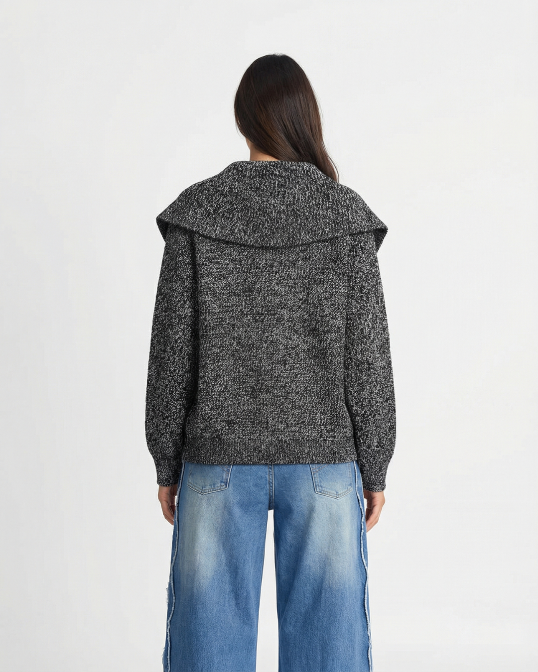 Suki | Autumn Oversized Shirt Grey Knitted Long Sleeve Collared