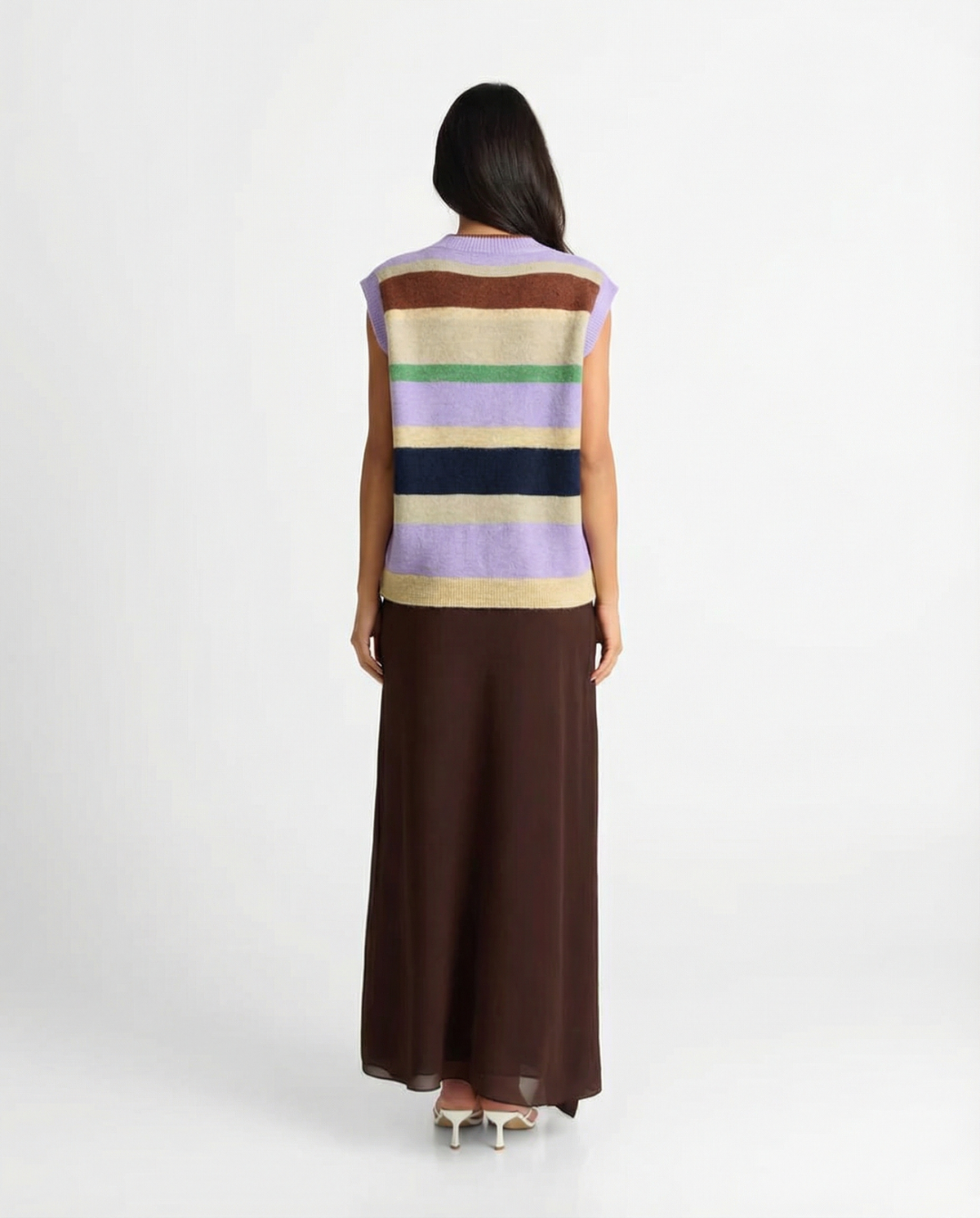 Sia | Striped Knitted Top Vest Purple Sleeveless Button Front