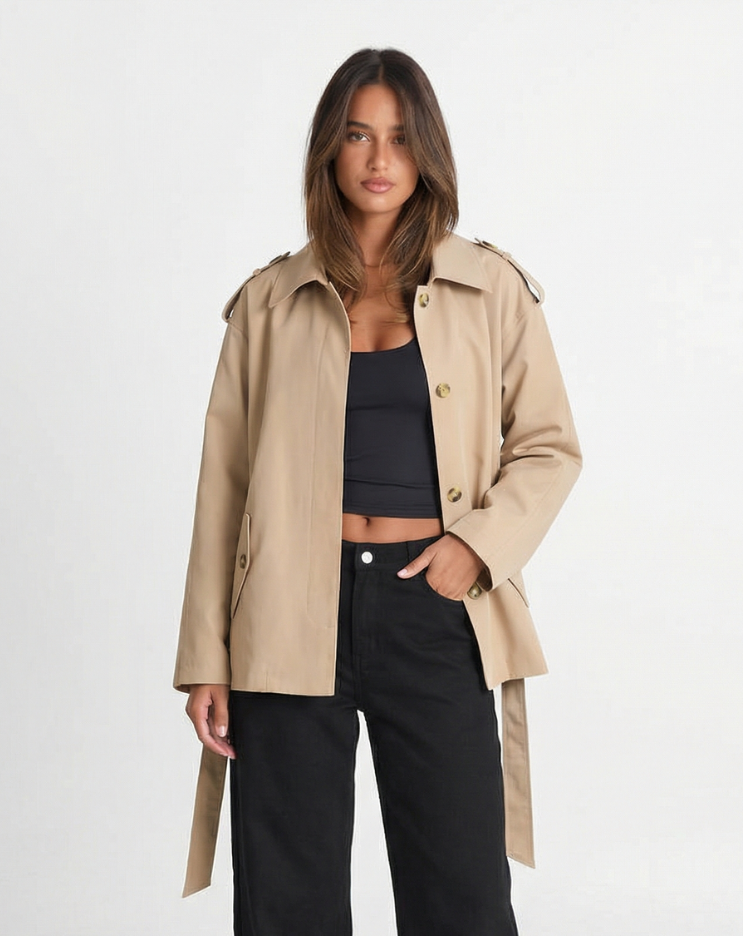 Rue | Smart Casual Belted Trench Coat Beige Long
