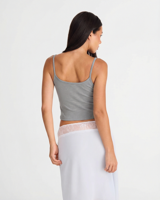 Maren | Everyday Cami Top Grey Ribbed Fitted