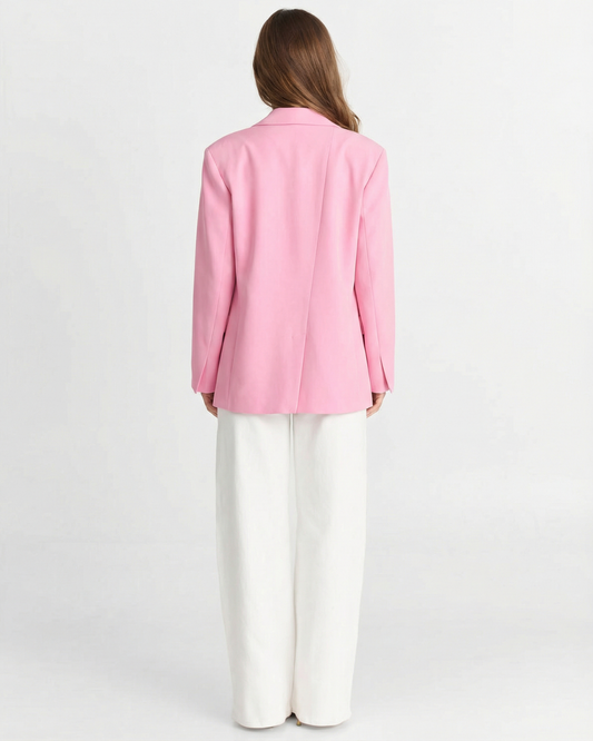 Leah | Oversized Blazer Pink Long Sleeve Tie Waist