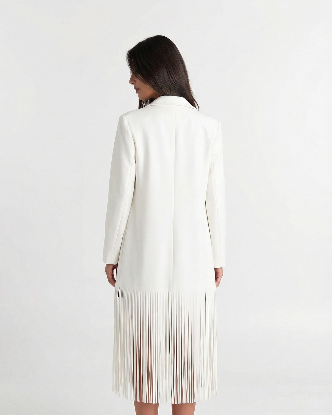 Vera | Oversized White Blazer Longline Fringe