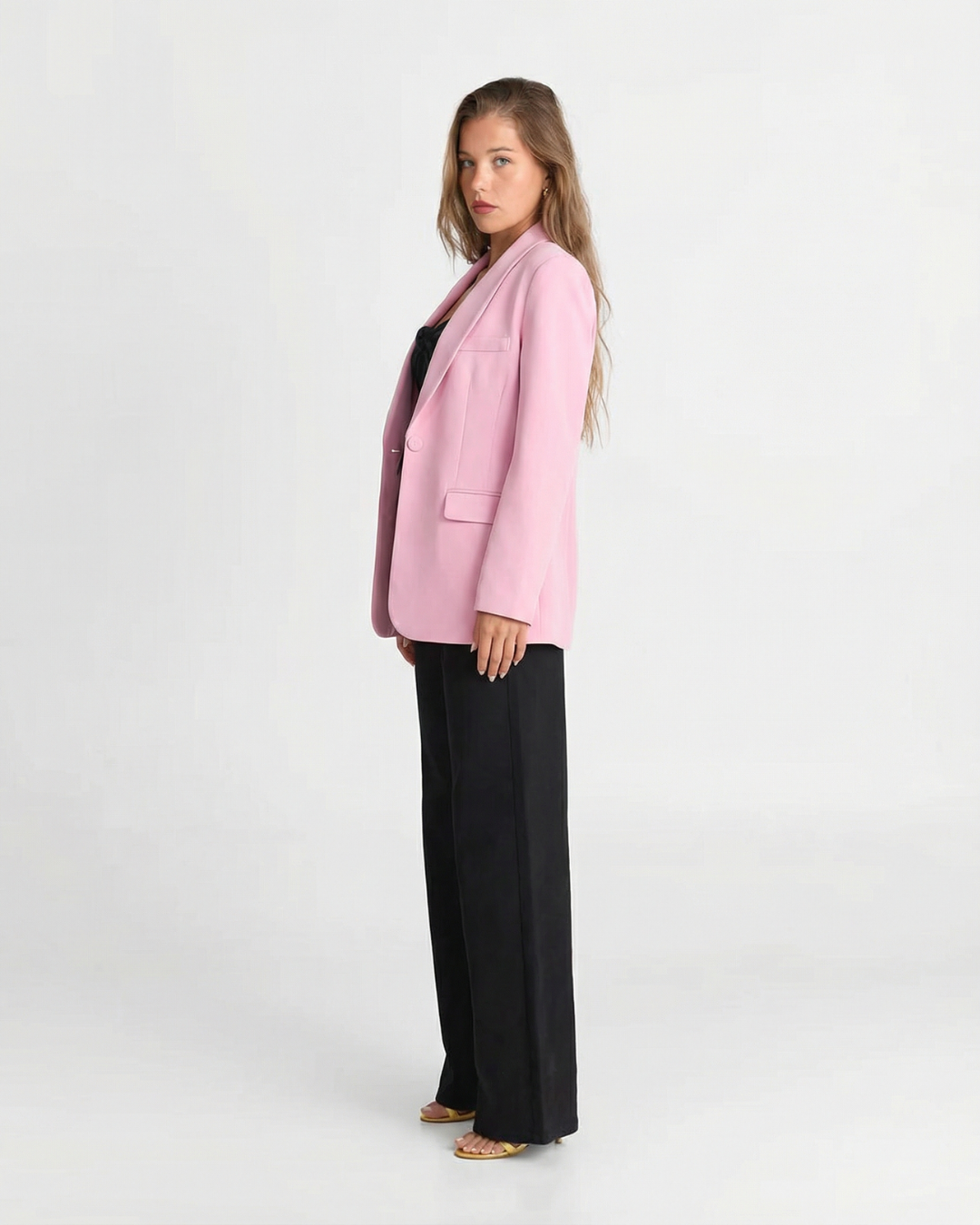 Margot | Cropped Blazer Pink Single Button Long Sleeve