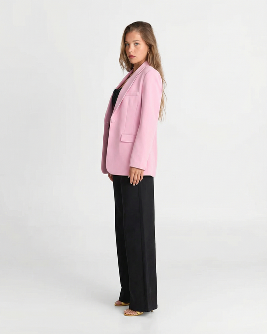 Margot | Cropped Blazer Pink Single Button Long Sleeve