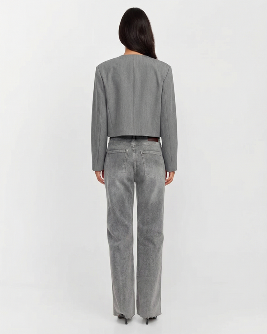 Vera | Cropped Blazer Gray Button Front Long Sleeve