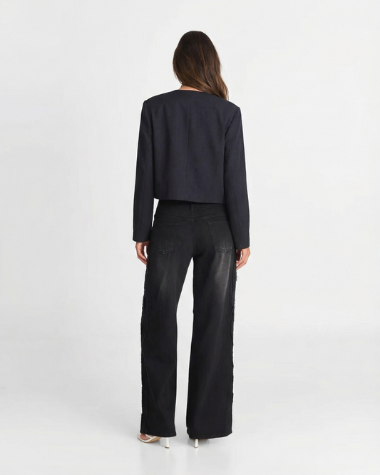 Alma | Casual Cropped Gold Buttons Black Blazer