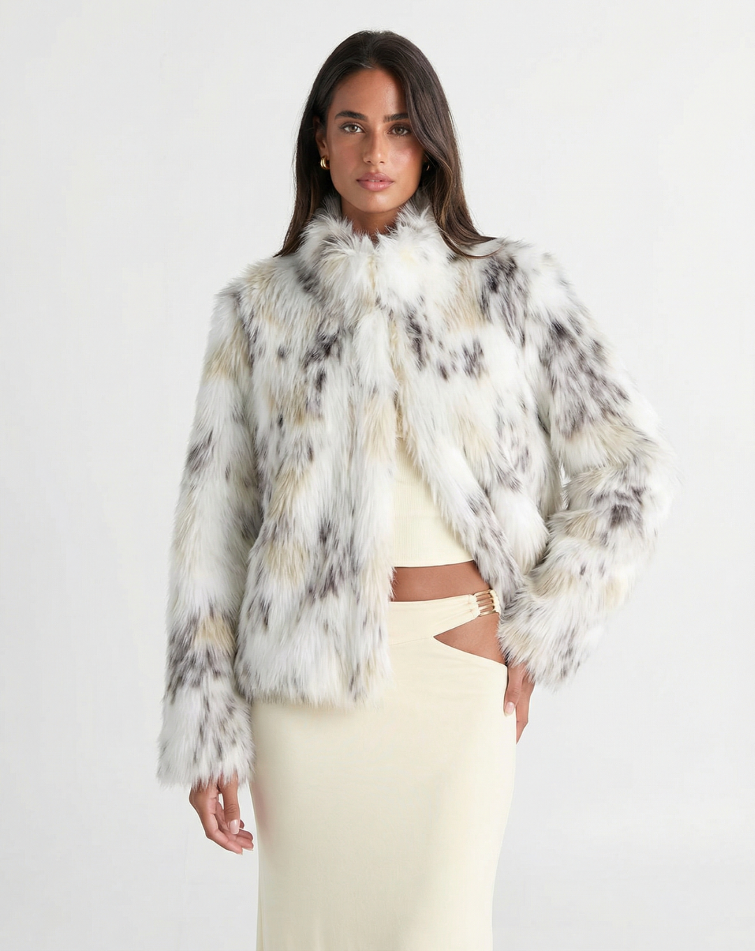 Vera | Faux Fur Jacket Cream Leopard Print Cropped