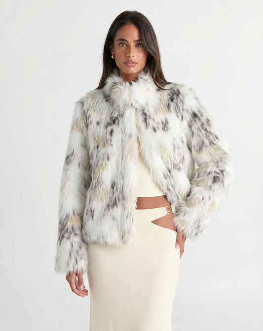 Vera | Faux Fur Jacket Cream Leopard Print Cropped