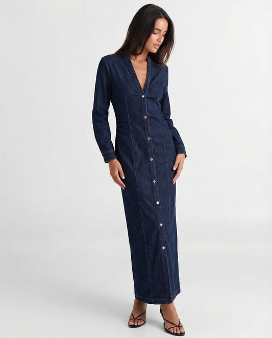 Maren | Casual Denim Maxi Dress Blue