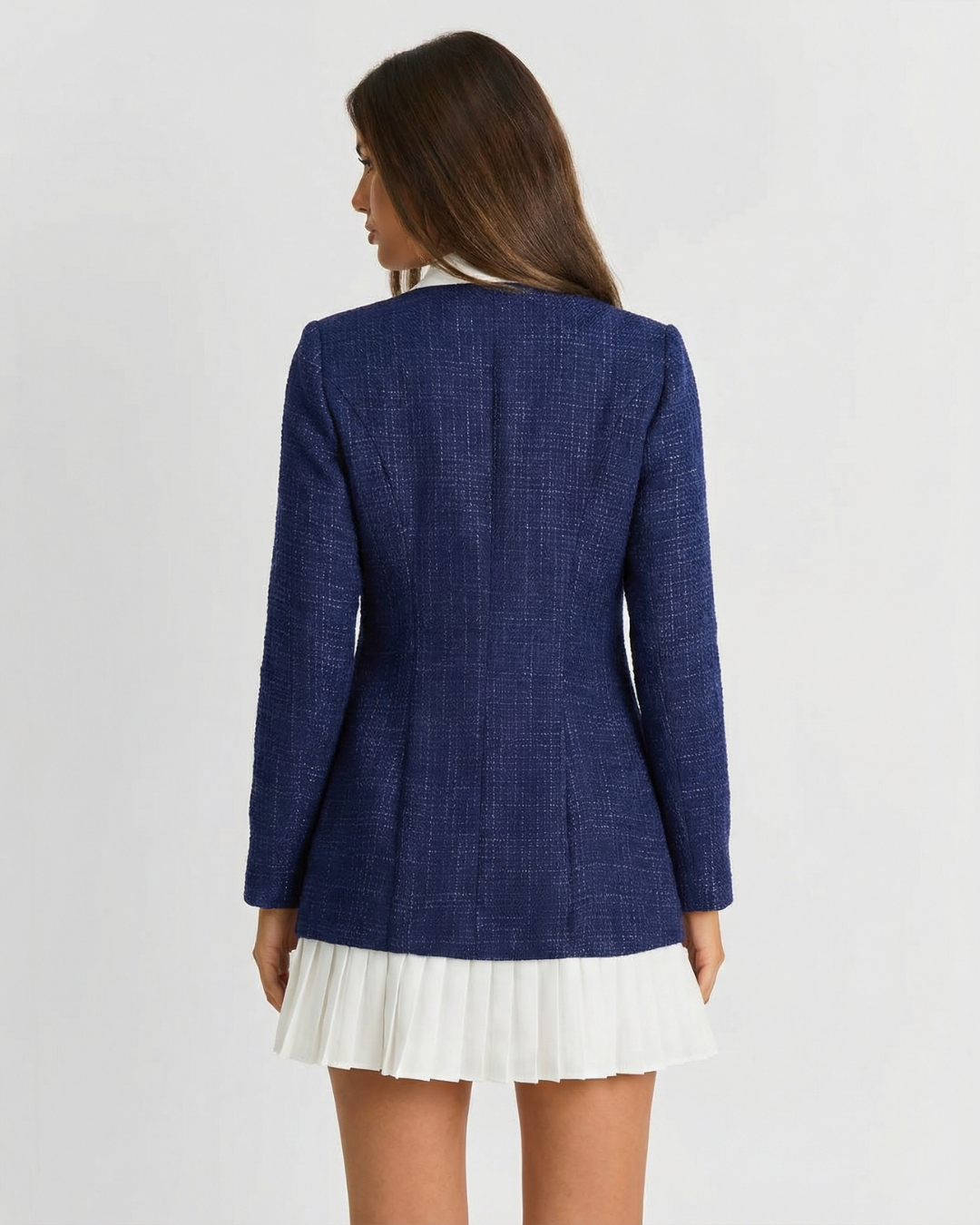 Flora | Elegant Pleated Blazer Dress Navy
