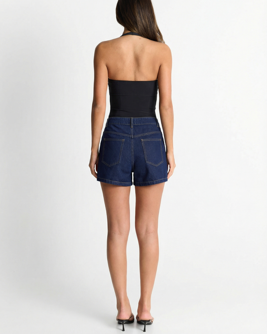 Maren | Denim Skirt Mini Dark Blue High Waisted Wrap Front A Line