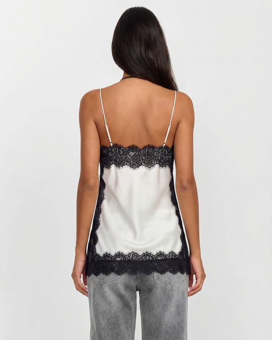 Margot | Elegant Lace Cami Top Cream Black Satin Sleeveless