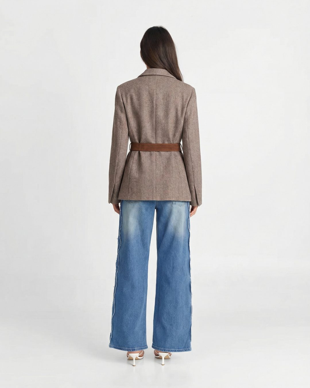 Thea | Belted Tailored Blazer Brown Long Sleeve