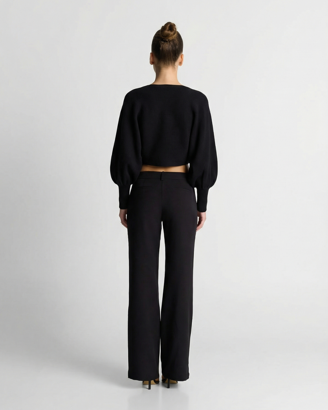 Uma | Black Blouse Long Sleeve Cropped Batwing Boat Neck