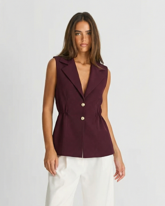 Margot | Sleeveless Tailored Vest Burgundy Double Breasted Button