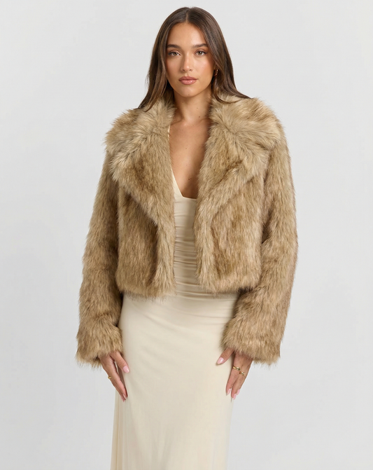 Kit | Autumn Cropped Faux Fur Jacket Beige