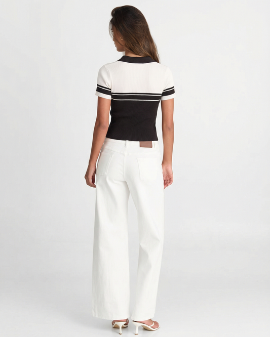 Willow | Ribbed Knit Colour Block Polo Top