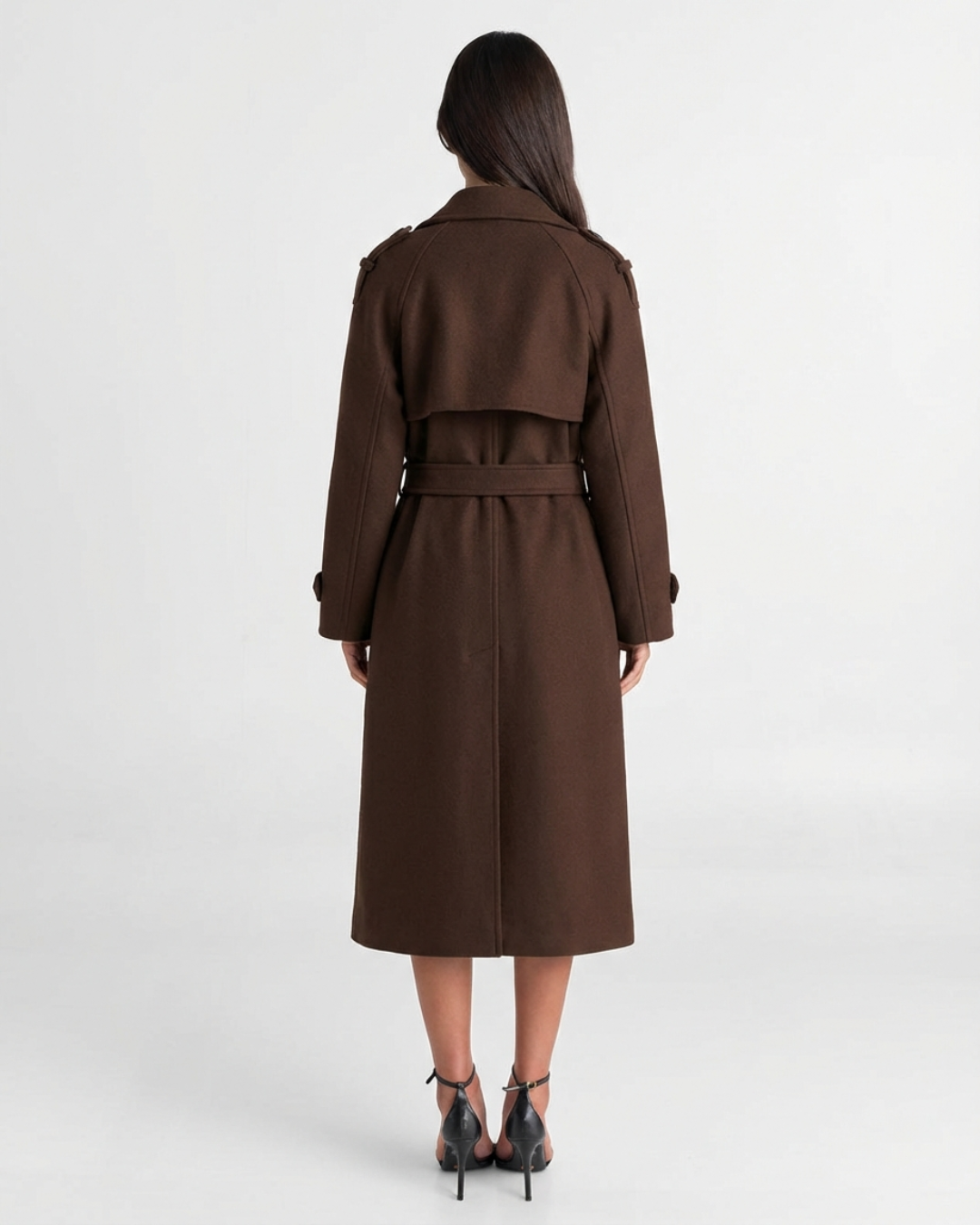 Ines | Elegant Belted Trench Coat Brown Long Sleeve