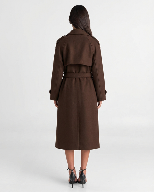 Ines | Elegant Belted Trench Coat Brown Long Sleeve
