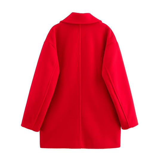 Lena | Double Breasted Coat Red Longline Oversized