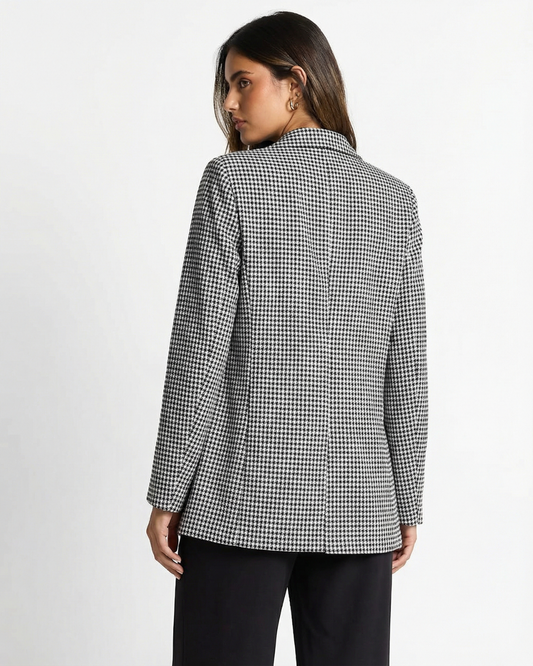 Margot | Houndstooth Double Breasted Blazer Black White