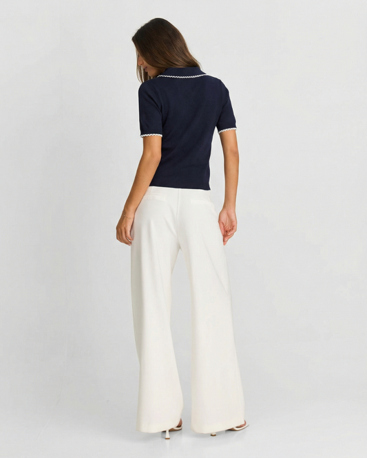 Millie | Charming Knit Short Sleeve Scallop Collar Top