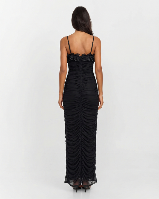 Eden | Elegant Ruched Maxi Dress Black