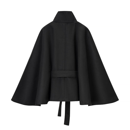 Esme | Black Jacket Belted High Neck Oversized Cape