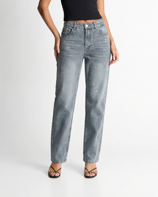 Margot | High Waisted Straight Leg Jeans Gray Light Wash Distressed