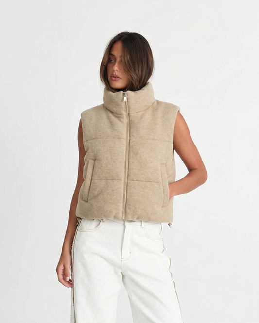 Bea | Padded Gilet Beige Sleeveless Quilted Puffer Vest