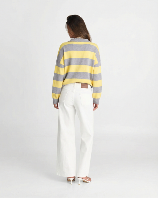 Phoebe | Cosy Striped Knit V-Neck Polo Jumper