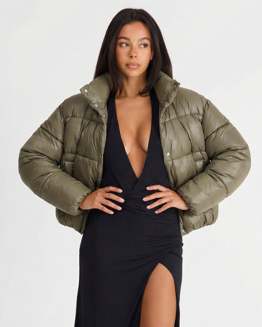 Briar | Cropped Puffer Jacket Khaki Quilted Padded Short Oversized