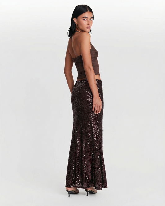 Lola | Elegant Sequin Maxi Skirt Brown Bodycon Floor Length