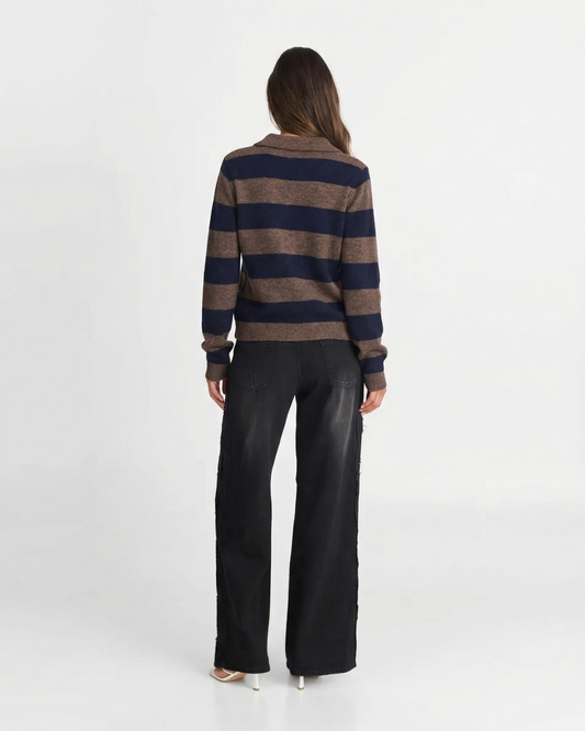 Isla | Cosy Striped Knit Polo Cardigan