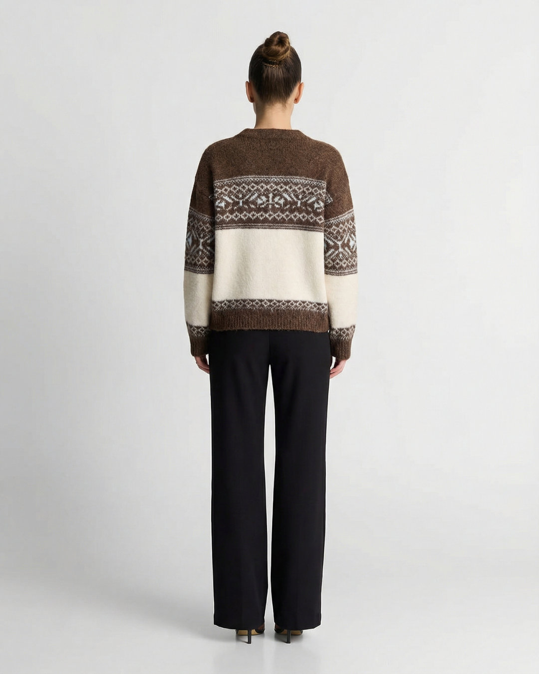 Vera | Fair Isle Zip Up Cardigan Brown Cream Color Block