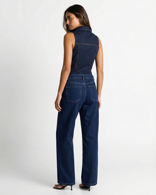 Orla | Denim Jumpsuit Dark Blue Sleeveless Button Front