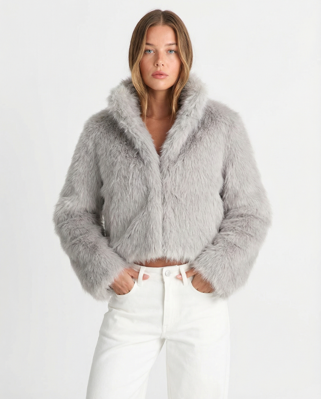 Fern | Winter Fluffy Faux Fur Jacket Grey