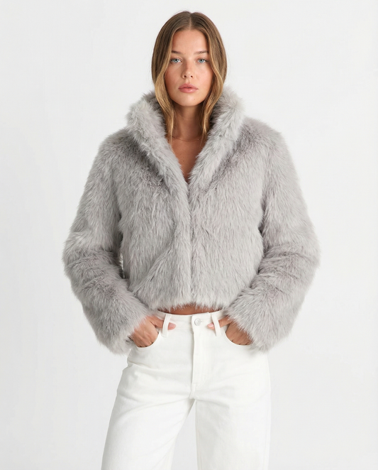 Faye | Cropped Faux Fur Coat Gray