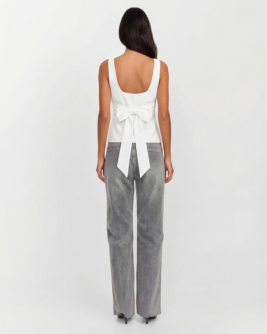 Rue | Square Neck Top White Sleeveless Fitted Vest Tank